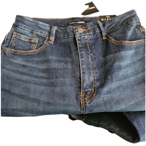 Fashion Nova Killing 'Em Kindly High Rise Dark Blue Wash Jeans, Size 11 Juniors - Picture 2 of 7